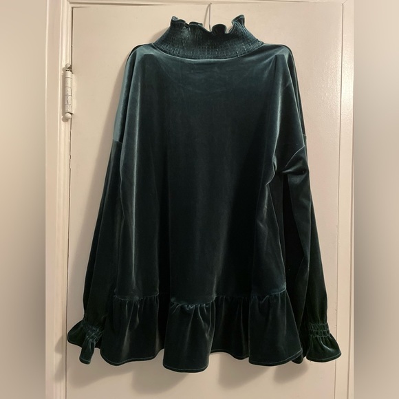Soft Surroundings Floriana Velvet Peplum Ruffle Blouse Pine Grove Size Medium - Picture 7 of 13